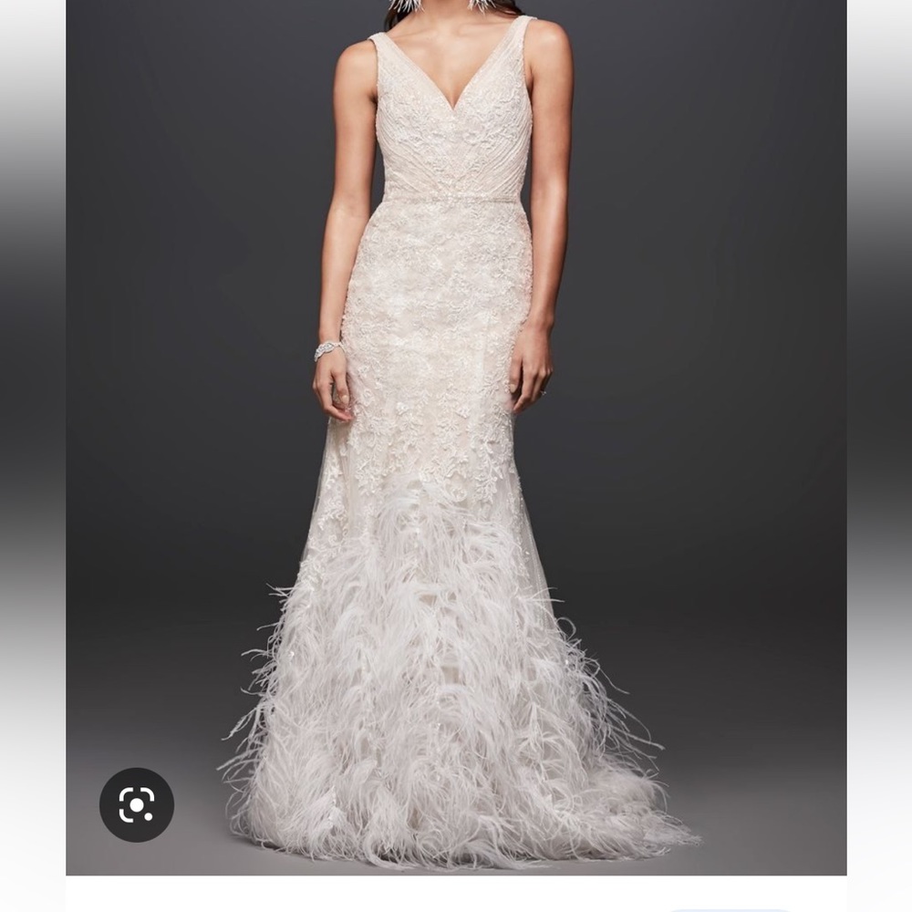 Galina Signature Lace Mermaid Wedding Dress with Feather Skirt